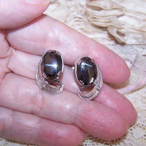 Van Dell Sterling Silver Hematite Filigree Earrings - Screwback Findings